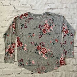 Old Navy Girls 10-12 Heather Gray Floral Shirt
